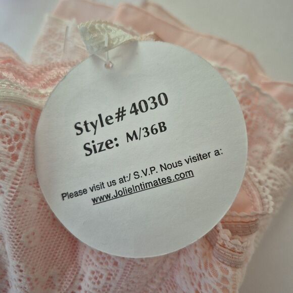 Jolie Intimates Vintage White Pink Mesh 2 Piece Bra Boyshort Set Womens MED 36B - Picture 13 of 14